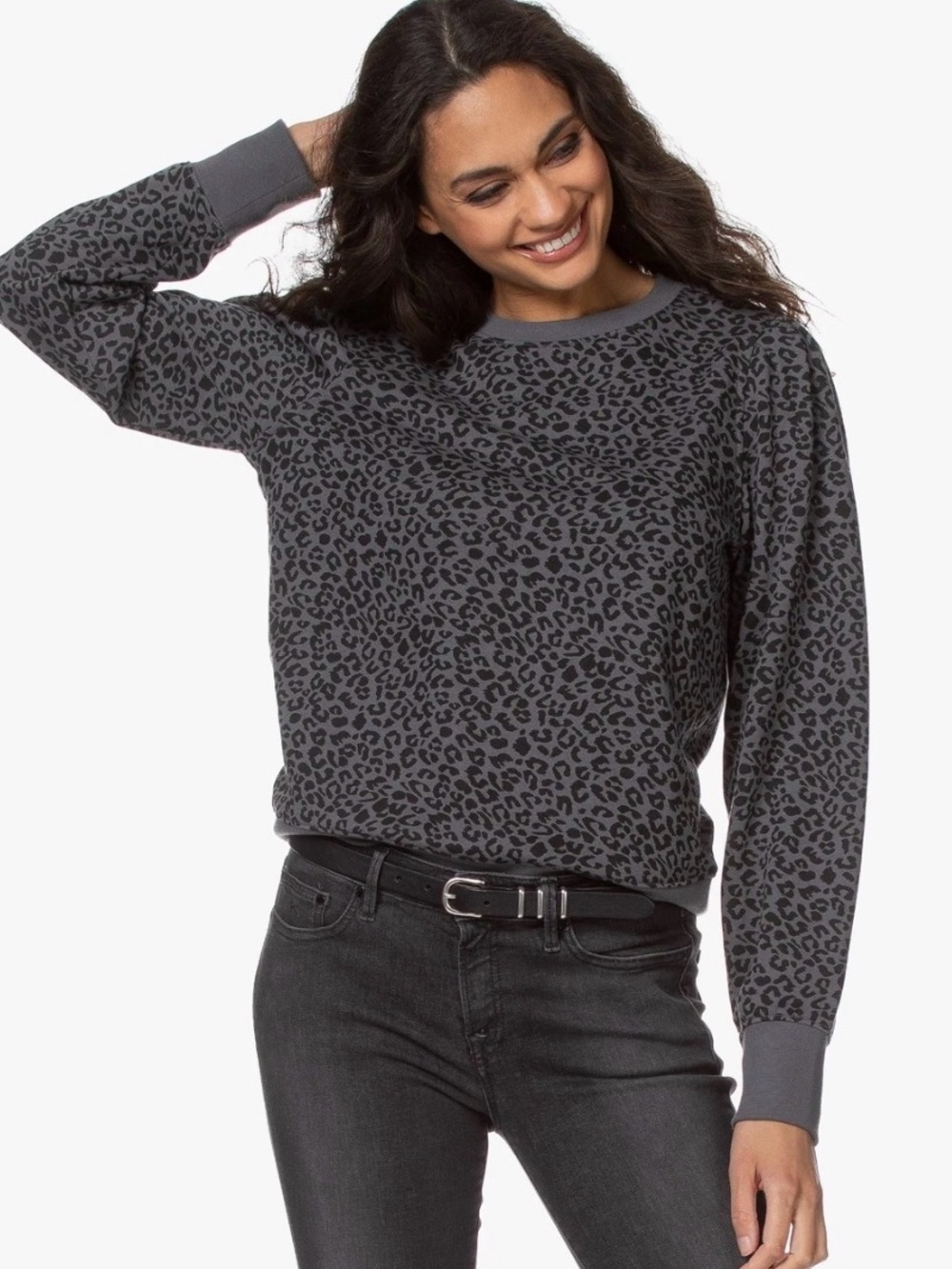 Rails Marcie Sweatshirt Charcoal Mini Cheetah Crewneck Pullover Size Small